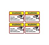 Security Camera, Security Sticker, Video Surveillance Sticker with Security Sign Warning for Home and Business, UV Weather Resistant - 4 Pack @ Each Sticker is 6