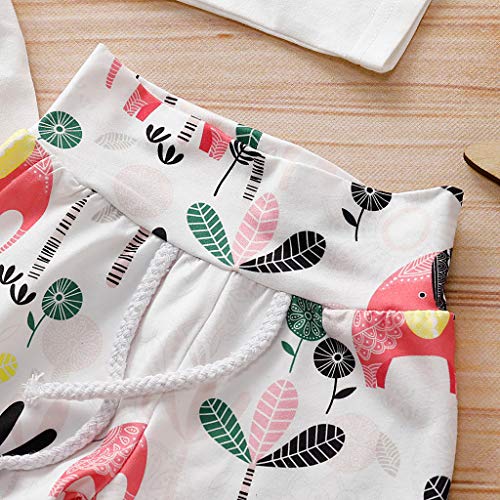 Little Story 0-24M Children's Long-Sleeved Cartoon Elephant Print Hakama + Animal Print Trousers + hat Set Toddler Kid Baby White - Thumbnail 3