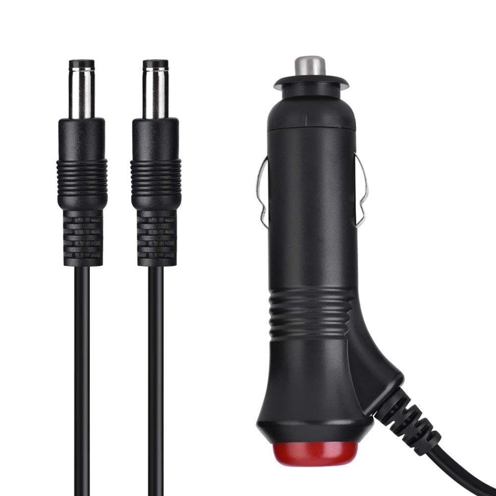 Car Cigarette Lighter Power Supply Adapter Cable with Switch Button, 12/24V Male Y Splitter Dual DC 5.5x2.1mm Cigarette Lighter Cable for Auto Truck Van Bus Boat