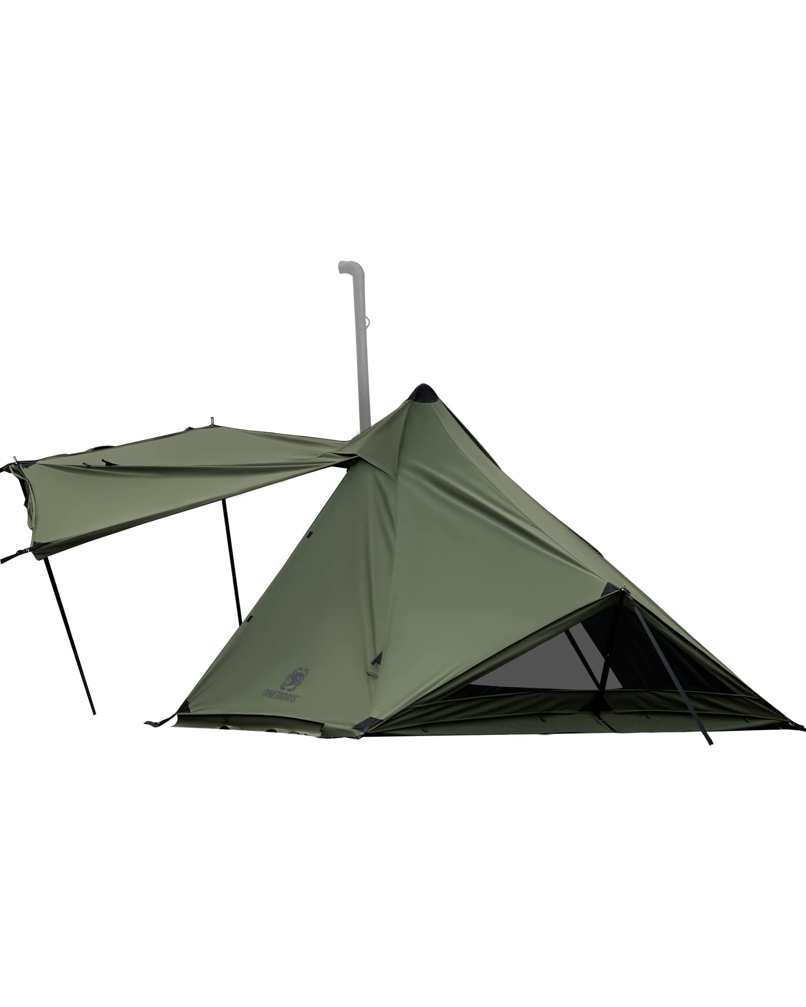 OneTigris CONIFER テント ソロテント 軍幕テント ポリコットンT/C 二股ポール 二又フレーム 煙突穴付き 焚火可 撥水 通気 遮光 簡単設営 1-2人用 キャンプ用 アウトドア (アーミーグリーン)商品画像