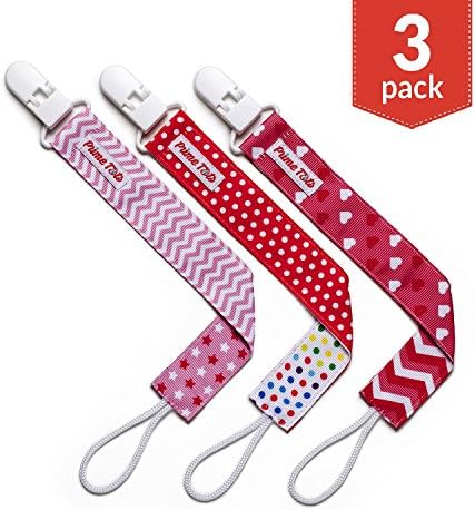 Prime Tots ❤ Pacifier Clip Girl - 3 Pack ❤ Perfect As Soothie Pacifier Holder, For Infant Teething Toys ❤ Rust Free ❤ Best Baby Shower Gift ❤ Best value