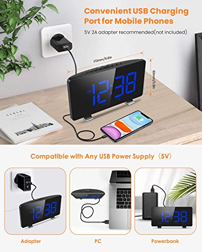 Digital Alarm Clock, ELEGIANT Alarm Clocks for Bedrooms with FM Radio, Dual Alarms, 6.7'' LED Screen, USB Port for Charging, 4 Brightness, 12/24H, Automatic Dimmer, Snooze Digital Clock for Kid Senior