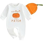 SYOKUP Infant Baby Girl Boy Halloween Outfit Newborn Long Sleeve Pumpkin Embroidery Romper Jumpsuit Hat Fall Clothes