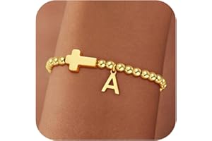 Fezodo Christmas Gifts for Teens Girls Kids - 18K Gold Plated Cross Initial Bracelets for Women Girl Dainty Initial Bracelet Gold Bracelets Christmas Gifts for Women Teen Girl Gift