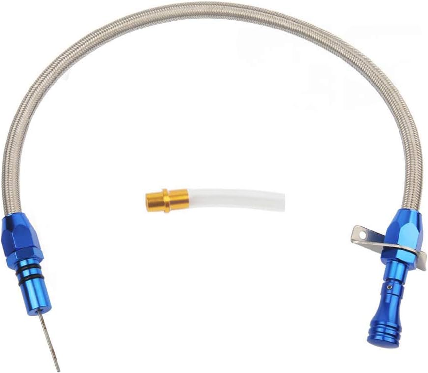 Flexible Stainless Transmission Dipstick Compatible/Replacement for Chevy TH-350/TH-400 Turbo SBC BBC 530mm -Firewall Mount (Blue)