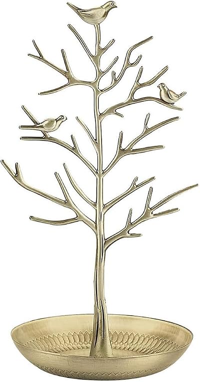 TRIXES Gold Style Jewellery Tree Stand Vintage Birds Hanging Organiser Rack