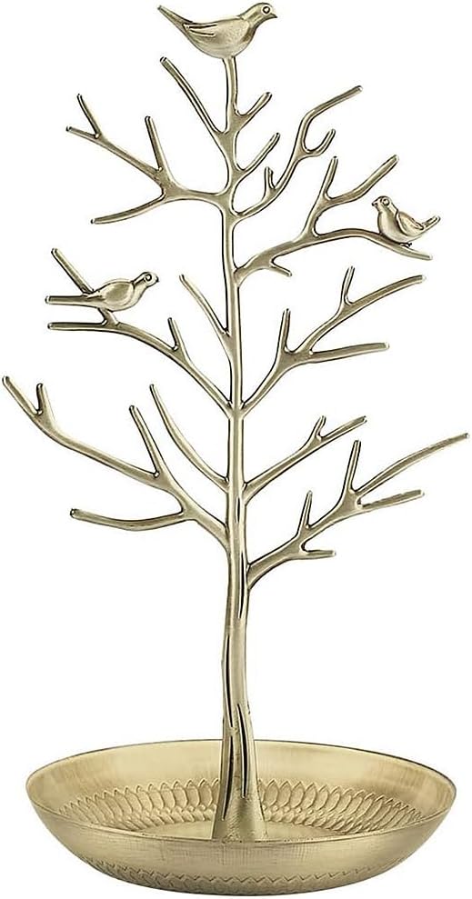 TRIXES Gold Style Jewellery Tree Stand Vintage Birds Hanging Organiser Rack