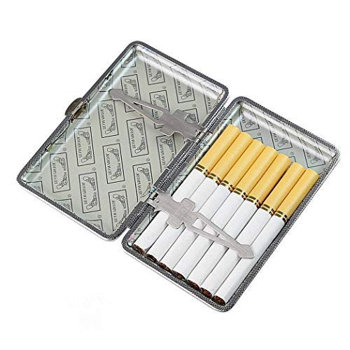 iwobi Slim Cigarette Holder Case, Cigarette Case Long Metal Frame Cigarette Box with PU Leather Surface(Black)