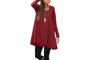 Poetsky Women's Long Sleeve Solid Color Tunic Tops Layered Chiffon Hem Casual Loose Blouse Shirts