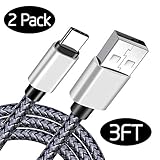 Type-C Charger Cable [2-Pack], KinPond Metal Plug Nylon Braided High Speed Ultra Durable USB-C Charging Cable for Samsung Galaxy, LG, Nexus, Motorola, HTC, Smartphones and More More (3FT)