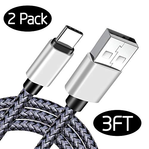 Type-C Charger Cable [2-Pack], KinPond Metal Plug Nylon Braided High Speed Ultra Durable USB-C Charging Cable for Samsung Galaxy, LG, Nexus, Motorola, HTC, Smartphones and More More (3FT)