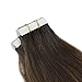 Moresoo 18 Inch Remy Human Hair Extensions Glue on Adhesive Tape In Remy Human Hair Extensions Color Dark Brown #2 Ombre to Brown #6 Highlighted with #2 Tape on Hair 20PCS 50G