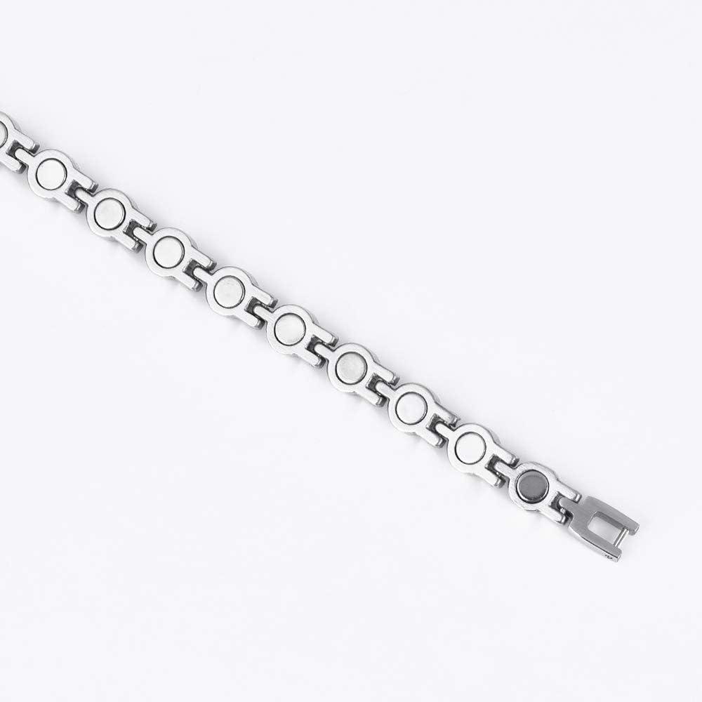 JEROOT Women’s Magnetic Bracelet, Pink Crystals, Stainless Steel, 3500 Gauss, 8.27 Inches, Tennis Chain, Lobster Claw Clasp - Image 5