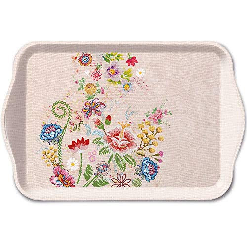 Melamine Tray 13 x 21 cm, Embroidery Flowers Rose - Embroidery Flowers Rose, Serving Tray, Coffee, Tea Serivce
