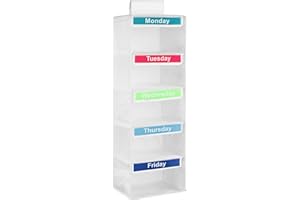 5-Shelf Weekly Clothes Organizer for Kids, Hanging Closet Organizer with Labels, Monday To Friday Clothes Organizer Kids, Day