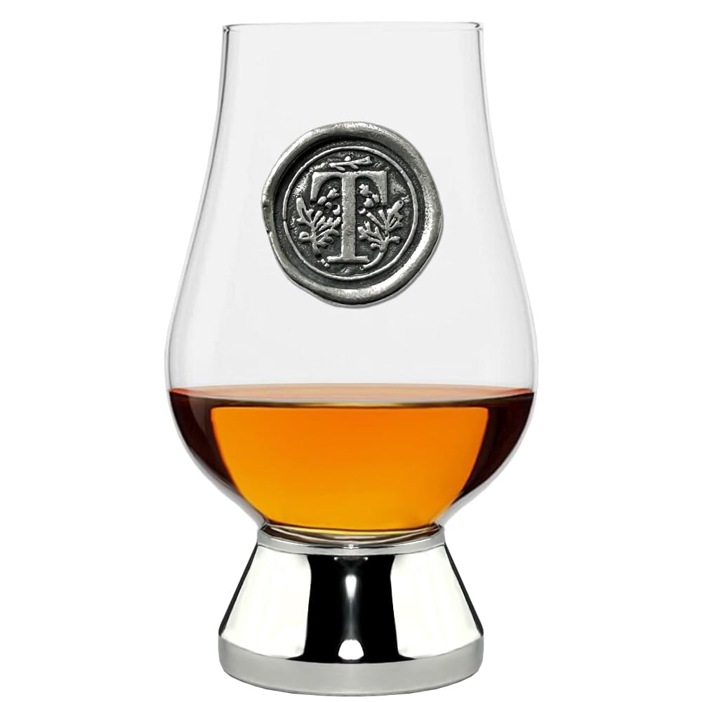 English Pewter Company Glencairn Personalised Whisky Glass with Monogram Initial - Unique Gifts for Men - with Your Choice of Initial 200ml [WGP220] (T)