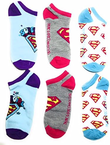 DC Comics Super Girl Ankle Socks Little Girls - Shoe Size 10-13/6 pair Bundle