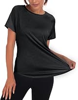 Jlowesun Women's Gym Top Short Sleeve Back Mesh Loose Fit Activewear view 3