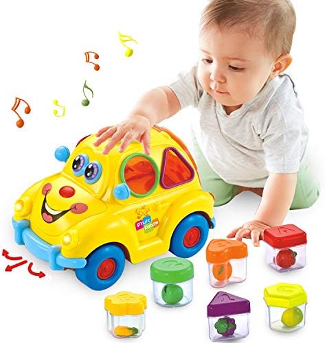 Musical Car Toy Fruit Shape Early Education 6-18 mouths Baby Toy Fruit Shape Sorters Omni-directional Wheel cute car with Language /Music/Light/Block for Boys and Girls best gift