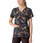 Carhartt Scrubs C13414 Women's Modern Fit V-Neck Print Scrub Top Large Furry Fete