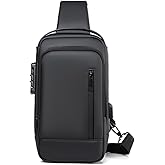 PEAGLOB Travel Sling Bag Waterproof Crossbody Bag with Combination Lock Anti-Theft PU Leather Chest Bag