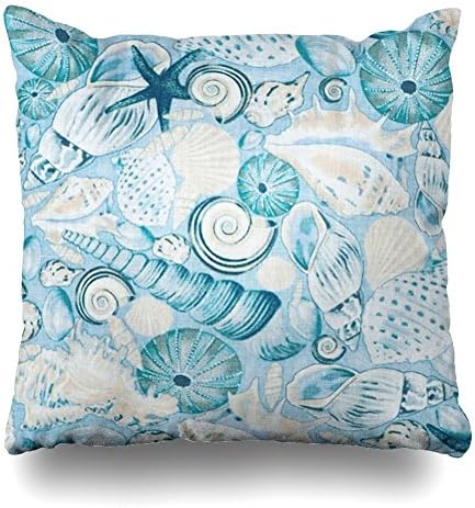 Decorativepillows 20 x 20 inch Throw Pillow Covers,Nautical Coastal Blue Sea Shells Pattern Double-Sided Decorative Home Decor Indoor/Outdoor Garden Sofa Bedroom Car Kitchen Nice Gift