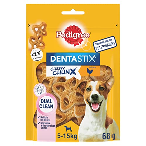 Dentastix Chewy Chunx – Pour petit/moyen chien (5-15 kg) – Friandises au poulet – Pour une bonne hygiène bucco-dentaire – 5 sachets de 68g