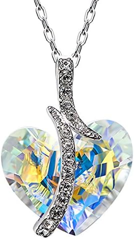 SILYHEART 925 Sterling Silver Love Heart Pendant Necklace, Fashion Women Swrarovski Crystals Jewelry