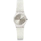 Swatch Lady Women's Watch Casual Polymer Transparent Quartz Waterproof Silver Glistar Too