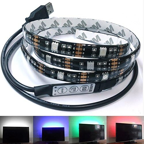 Bias Lighting Black Flat TV LED Backlight Kit, USB powered,OGG 3.28Ft(1M) Multi-colour 30leds Flexible 5050 RGB USB LED Strip Light with Mini Controller For TV/PC/Laptop Background Lighting