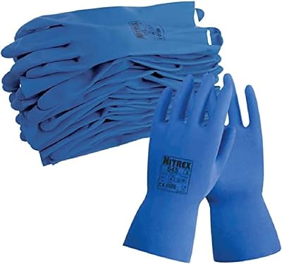 Nitrex 645 Chemical Resistant Gauntlet Gloves, Flock Lined Latex, Size 9, 10