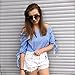 SheIn Women's Striped Off The Shoulder Tie Cuff Blouse - Blue Medium