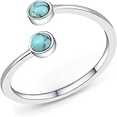 Silver Open Ring Adjustable Statement Ring with Turquoise Obsidian Jewelry for Women Beautiful Double Gemstone Ring for Gift