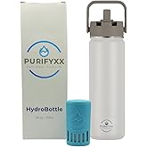 PURIFYXX HydroBottle | Stainless Steel Filtered Water Bottle, 24 oz | BPA-Free, Removes Lead, Chlorine, Arsenic, VOCs | Filter Lasts 3 Months, Replaces 568 Plastic Bottles (Foam)