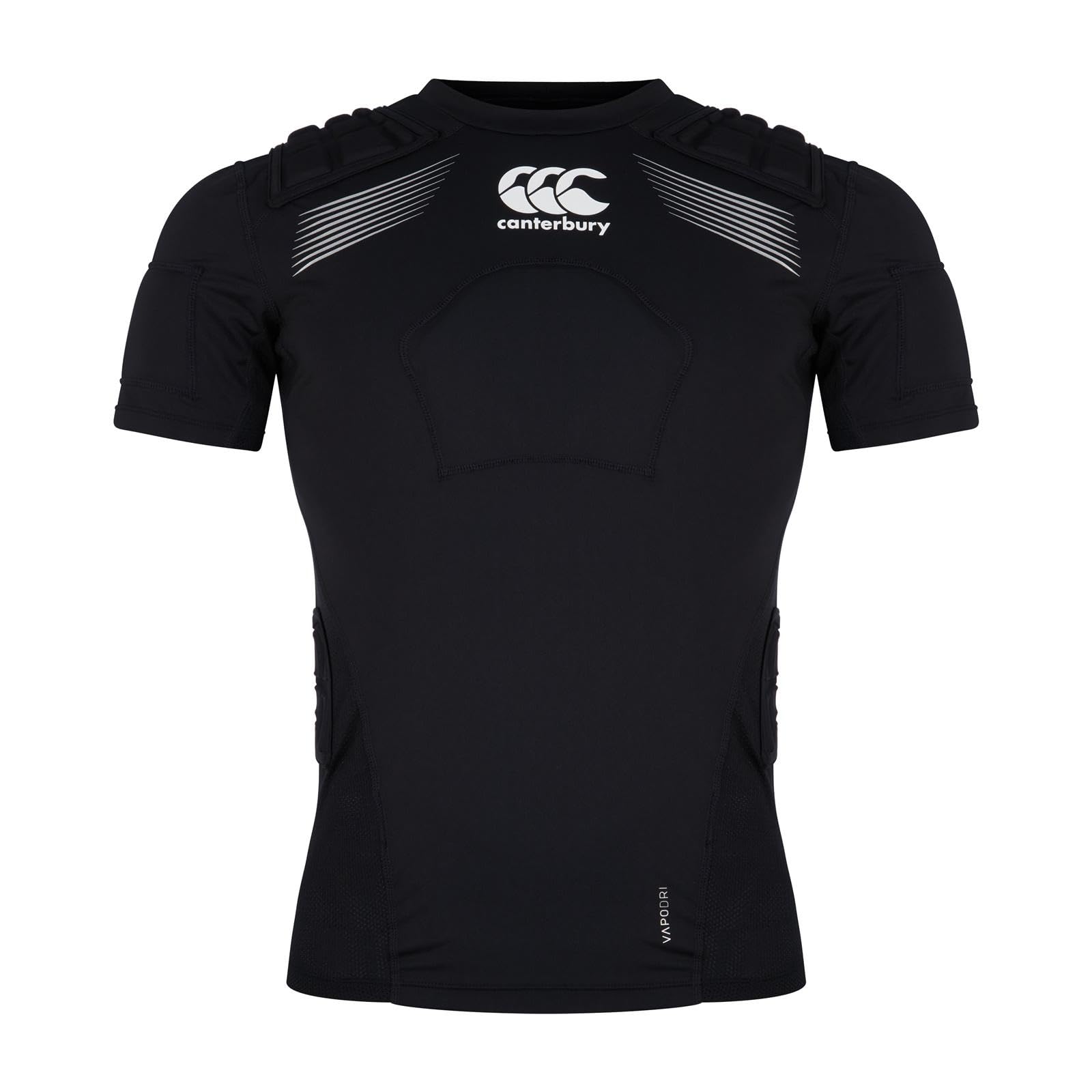 Canterbury Adult Unisex Pro Protection Rugby Vest | Protect Chest & Shoulders | Breathable | Lightweight and Flexible Protective Vest, Black/Whte/Silver, L
