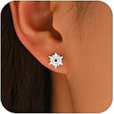 Snowflake Stud Earring for Women,925 Sterling Silver Crystal Flower Earrings to Daughter Mother 14k Gold Plated Cubic Zirconia Flower Earrings for Her Birthday Wedding Hypoallergenic Jewelry Gift