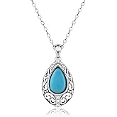 Senpotly Turquoise Filigree Necklace for Women - 925 Sterling Silver Hypoallergenic Western Boho Teardrop Butterfly Pendant Necklace Jewelry Turquoise Stone Gift Cowgirl Cowboy