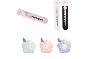 Beetoo Cute Retractable Box Cutters, 6PCS Paw Box Cutters, Flower Shaped Utility Knife, Cute Cardboard Cutter for Home Office School Stationery Cutting Supplies