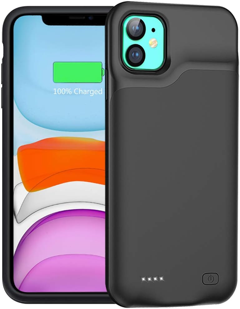 Battery Case for iPhone 11, 6000mAh Portable Protective Charging Case Compatible with iPhone 11 (6.1 inch) Rechargeable Extended Battery Charger Case (Black)