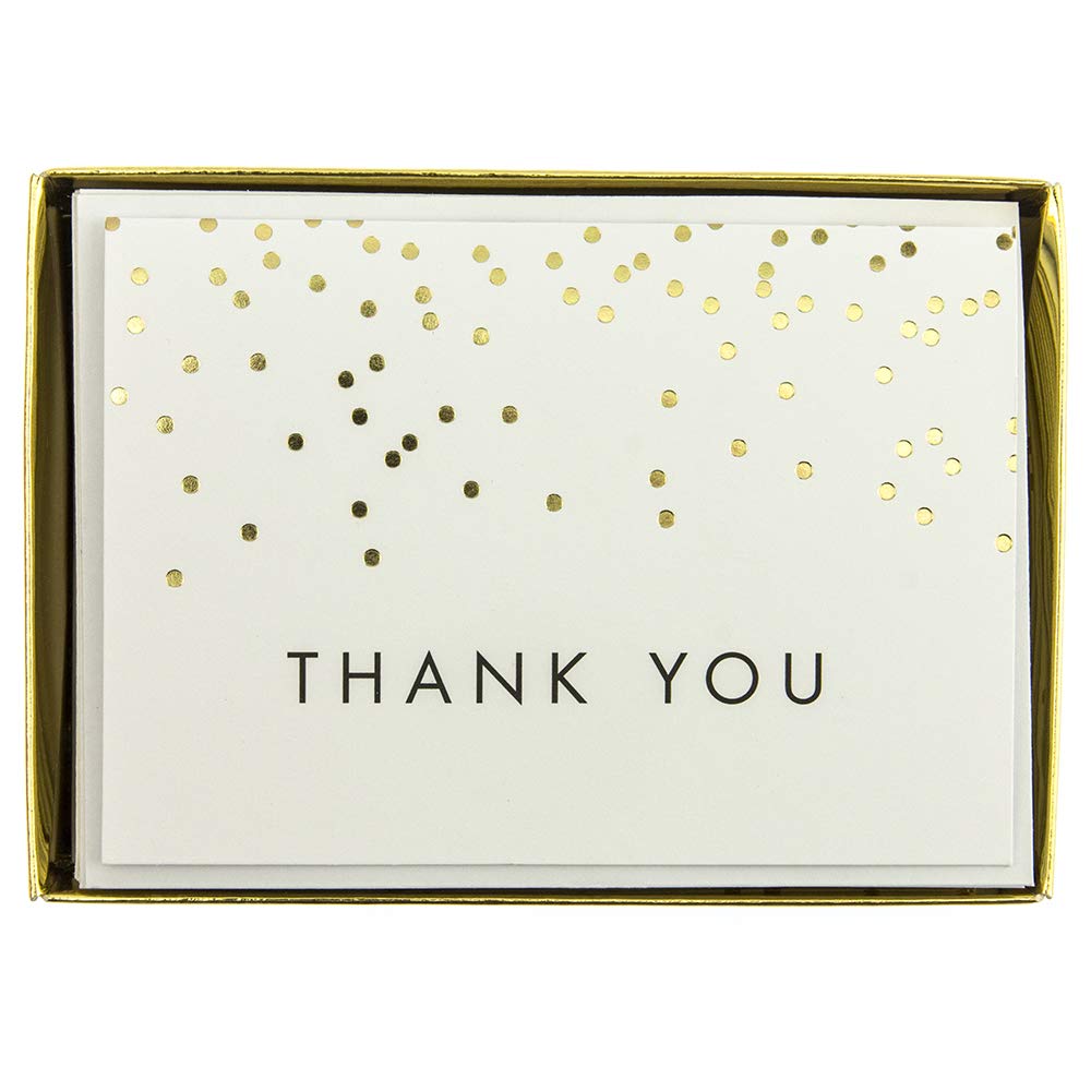 Graphique Falling Dots Boxed Notecards, 16 Embellished Gold Polka-Dotted Thank You Cards with Matching Envelopes and Storage Box, 3.25" x 4.75"