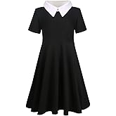 Jorssar Girls Black Halloween Halloween Peter Pan Collar Dress Clothes Kids Cotton Long Sleeve Twirly Dress Size 5-12 Years