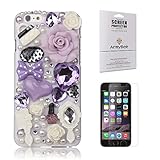 iPhone 6/6s Case, Fairy-Tale Series, Armybee(TM) 3D Bling Crystal Pearl iPhone 6/6s [4.7] Inch Screen Diamond Love Flowers Hard Case Cover (Light Purple)