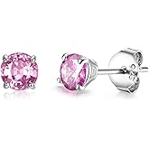 Earrings for Women, S925 Sterling Silver Birthstone Round Studs Earring for Girlfriend Wife, Anniversary Birthday Christmas Valentines Mothers Day Gifts Jewelry for Womens Wife Her Mom