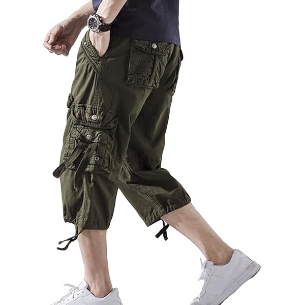 Mens Shorts Short Homme Cargo Fixed Waist Relaxed Cargo Short With