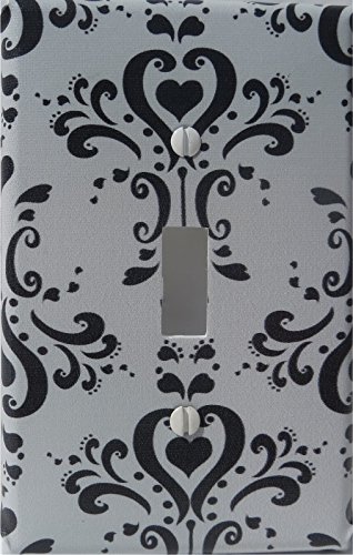Black and Gray Damask Light Switch Plate / Single Toggle / Damask Nursery Wall Decor (Single Toggle Light Switch Plate)