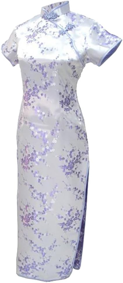 7FairySexy Women's Lilac Floral Long Chinese Evening Dress Cheongsam