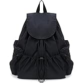 CORIOS Women Casual Daypacks Canvas Backpack Drawstring Rucksack for Outdoor Travel College University Campus Black