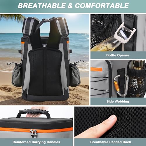YOUNGOA Mochila Nevera Isotérmica, Mochila Termica Grande de 30 litros con Aislamiento Térmico y A Prueba de Fugas, Bolsa Picnic Impermeable para Hombre y Mujer