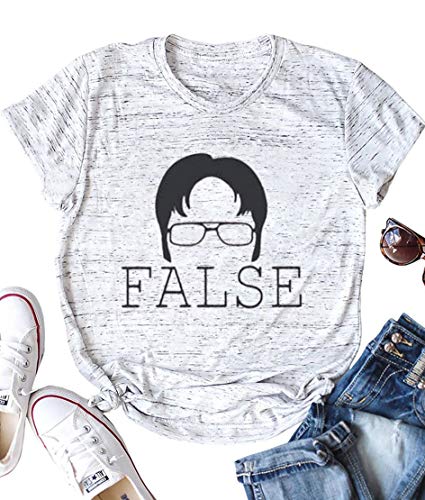 AEURPLT Womens The Office Tshirt False Funny T Shirt Graphic Tee Shirts Tops Grey