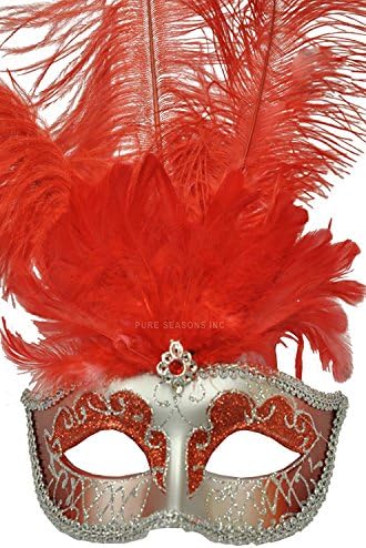Pure Seasons Colombina Festa Venetian Mask (Red/Silver)-Standard